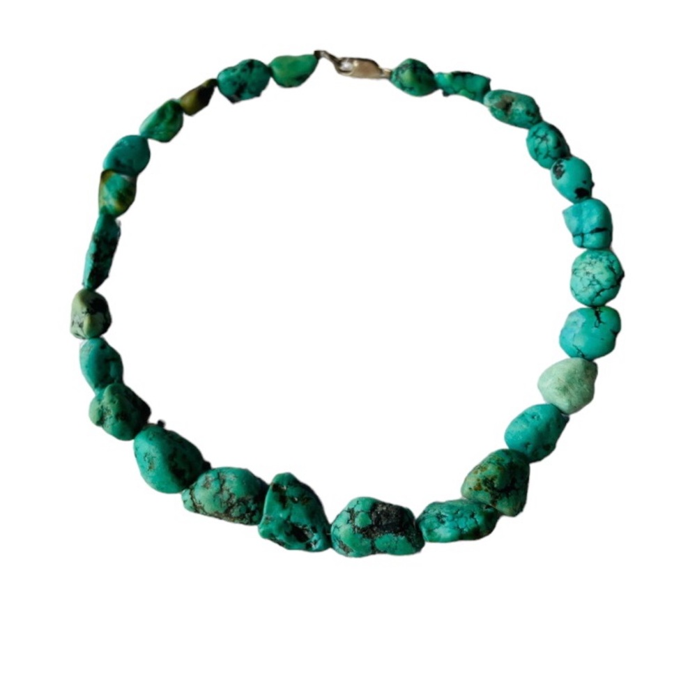 Chunky Raw Graduated Rustic Earthy Turquoise Necklace.